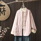 Mandarin Collar Plain Fleece-Lined Frog Button Jacket