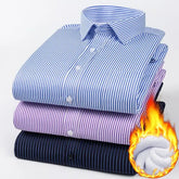 Long Sleeve Collared Striped Fleece Lined Button Shirt