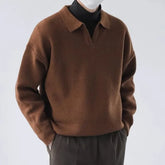 Polo Neck Drop Shoulder Plain Waffle Knit Sweater