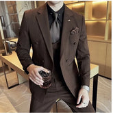 Set: Striped Double Breasted Blazer + Dress Pants + Vest