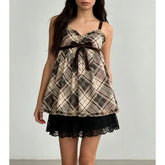 V-Neck Plaid Ruffled-Trim A-Line Camisole Top / Short Sleeve Top