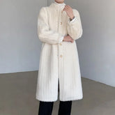 Stand Collar Plain Fluffy Button-Up Long Coat