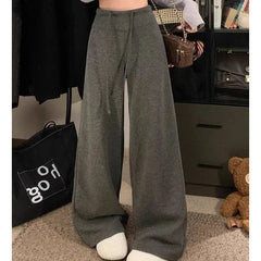 Drawstring Waist Plain Fleece-Lined Baggy Sweatpants