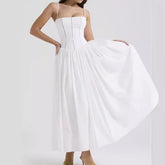 Spaghetti Strap Plain Cutout Midi A-Line Dress