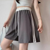 High Waist Color-Block Striped Wide-Leg Sweat Shorts
