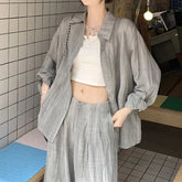 Collared Tie Dye Oversized Shirt / Mid Waist Plain Wide Leg Pants