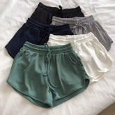 Drawstring Waist Plain Ribbed Wide Leg Sweat Shorts