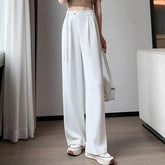 High Rise Plain Frog Button Wide Leg Dress Pants