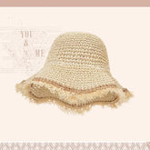 Fringed Trim Straw Bucket Hat