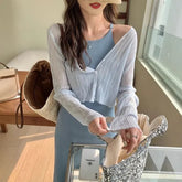 V-Neck Button-Up Plain Sheer Crop Cardigan