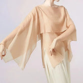 Flared-Sleeve Plain Asymmetrical Dance Top