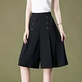High Waist Plain Double Breasted Culottes