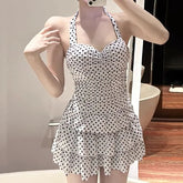 Halter-Neck Dotted Mini Layered Swimdress