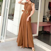 Sleeveless Crewneck Plain Wide Leg Jumpsuit