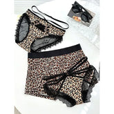 Couple Matching Leopard Print Contrast Trim Boxer Brief / Lace Panel Panty / Thong / Set