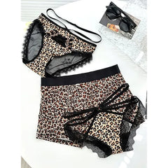 Couple Matching Leopard Print Contrast Trim Boxer Brief / Lace Panel Panty / Thong / Set