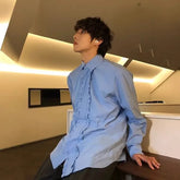 Long Sleeve Collared Plain Ruffle Shirt