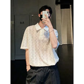 Shor-Sleeve Perforated Plain Polo Shirt