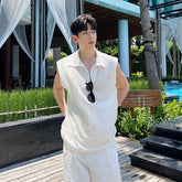 Sleeveless Textured Plain Polo Shirt