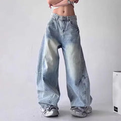 Mid Rise Washed Barrel Baggy Jeans