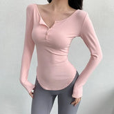 Long-Sleeve Henley Plain Quick Dry T-Shirt