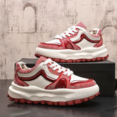 Platform Rhinestone Lace-Up Faux Leather Sneakers