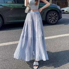 High Rise Plain Accordion Pleated Maxi A-Line Skirt