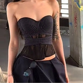 Striped Lace Panel Corset Top