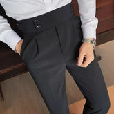 High Waist Plain Inverted Pleated Cropped Tapered Dress Pants