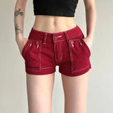Low Rise Contrast Stitched Denim Hot Pants