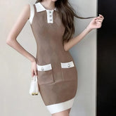 Sleeveless Collar Contrast Trim Mini Bodycon Dress