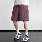 Drawstring Waist Plain Cargo Shorts