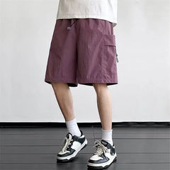 Drawstring Waist Plain Cargo Shorts