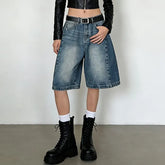 Low Rise Washed Wide Leg Jorts