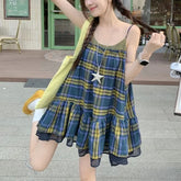 Spaghetti Strap Plaid Ruffle Mini A-Line Dress