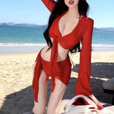 Set: Plain Bikini + Cover Up Top + Skirt