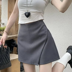 High Waist Plain Asymmetrical Mini A-Line Skort