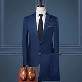 Set: Peak Lapel Single-Button Blazer + Tapered Dress Pants