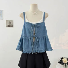 Ruffle Trim Flowy Denim Camisole Top