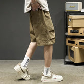 Drawstring Waist Plain Cargo Shorts