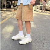 Mid Rise Plain Cargo Shorts