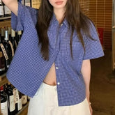 Short-Sleeve Plaid Pocket Detail Shirt