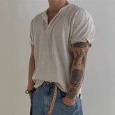 Short-Sleeve Henley Plain Ribbed T-Shirt