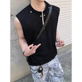 Sleeveless Round Neck Plain Half Zip T-Shirt