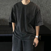 Short-Sleeve Round Neck Plain T-Shirt / Drawstring Waist Shorts