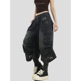 Unisex Mid Rise Splashing Washed Cargo Jorts