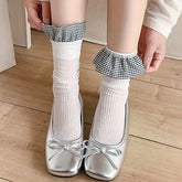 Gingham Panel Ribbed Socks