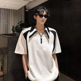 Short Sleeve Two Tone Panel Half Zip Polo Shirt