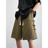 Drawstring Waist Plain Frog Closure Shorts