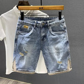 Mid Rise Washed Distressed Denim Shorts